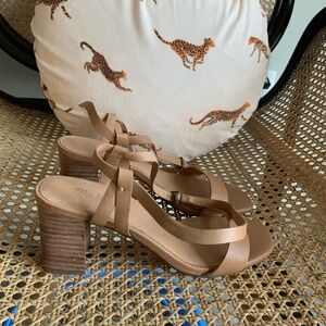 Madewell Tan Strappy Leather Heels Size 8.5, 3” Heel (Style NF177)